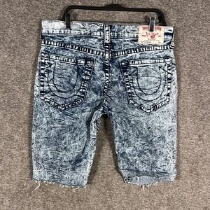 True‎ Religion Acid Wash Skinny Denim Cut Shorts Blue Mens Size 34